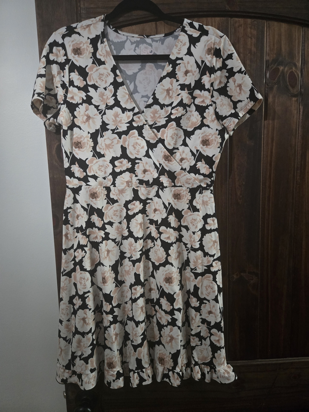 SO Black Floral Wrap Dress with Cream Blossoms